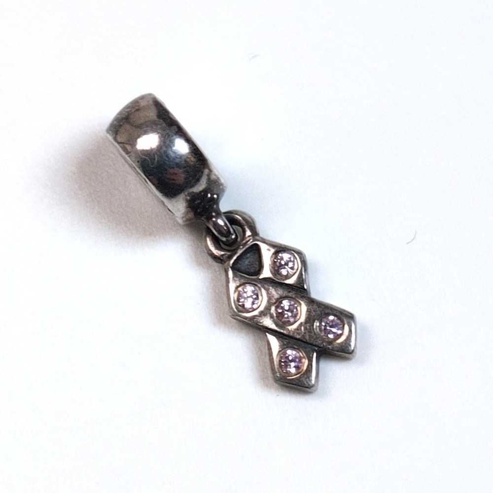 Pandora Breast Cancer Ribbon Dangle Charm Sterling Silver .925 Awareness Pink CZ